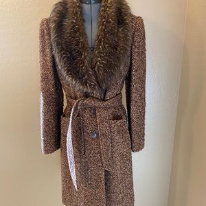 Ann Taylor Tweed and Fur Coat